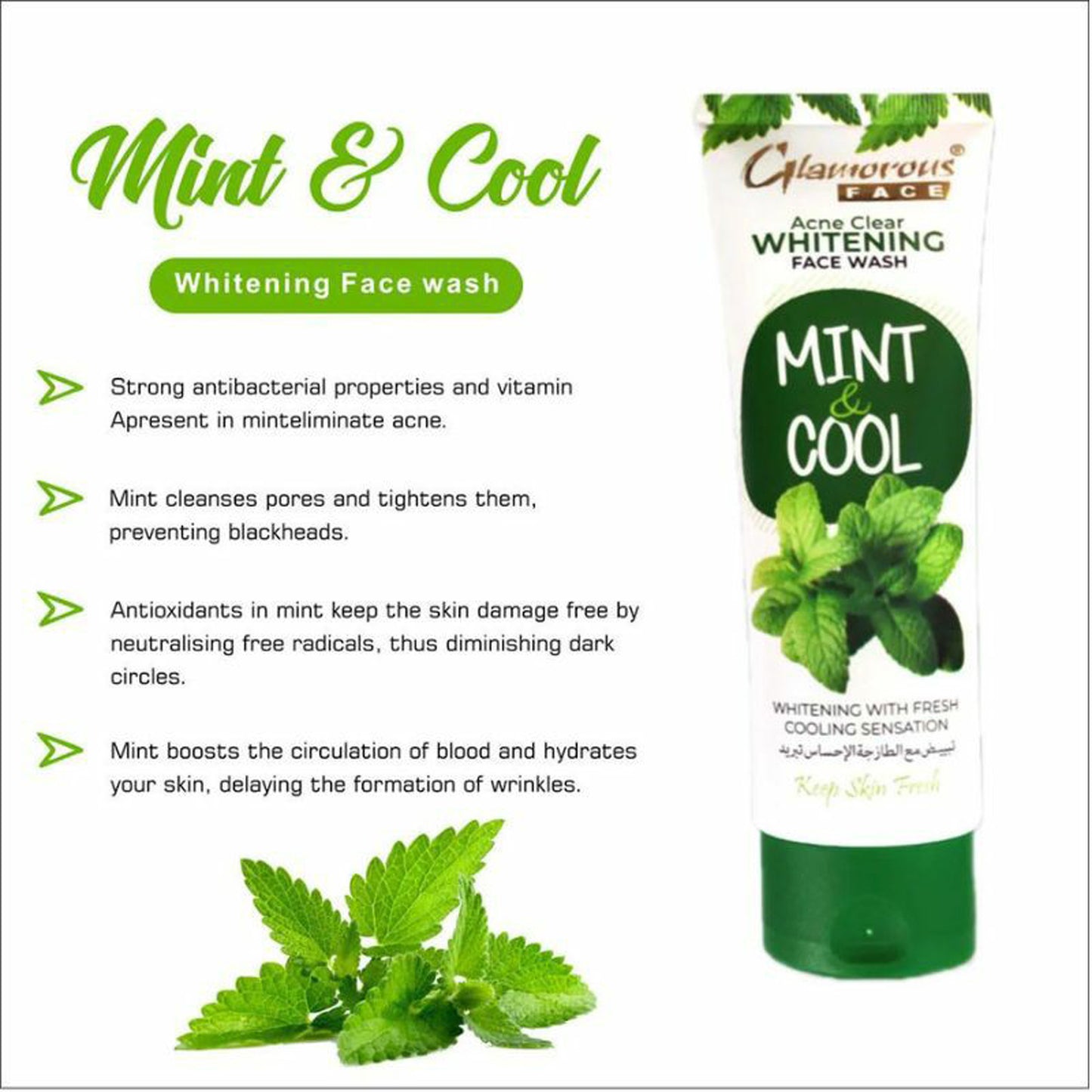 WHITENING FACE WASH with mint extracts, whitening with fresh cooling sensation & helps brighten the skin. It...
